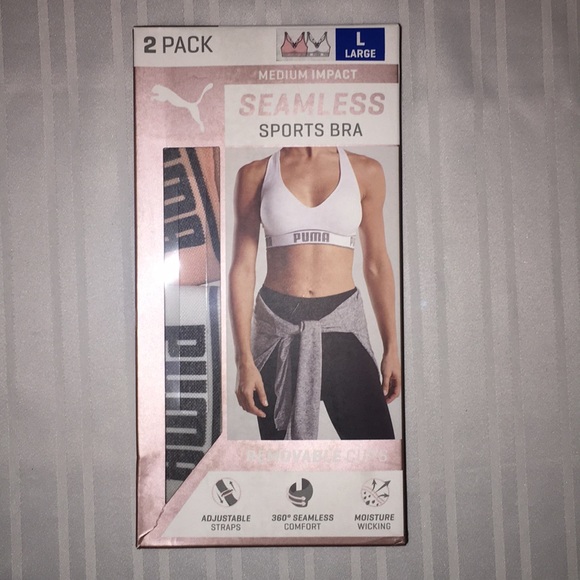 New Puma Women's Seamless Sports Bra 2 Pack - Picture 4 of 8